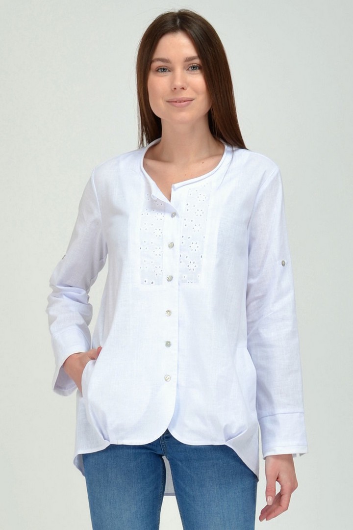 Фото товара 19820, белая льняная блузка