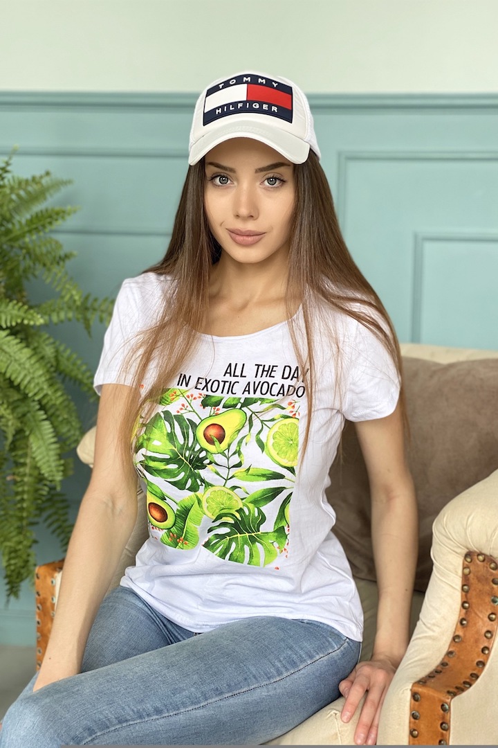 Фото товара 20440, белая футболка с авокадо